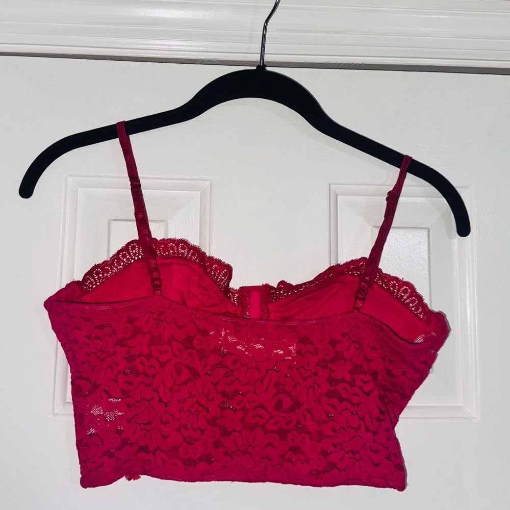 👑 LIKE NEW SIZE SMALL Vibrant Pink Lace Crop Top - Picture 5 of 12